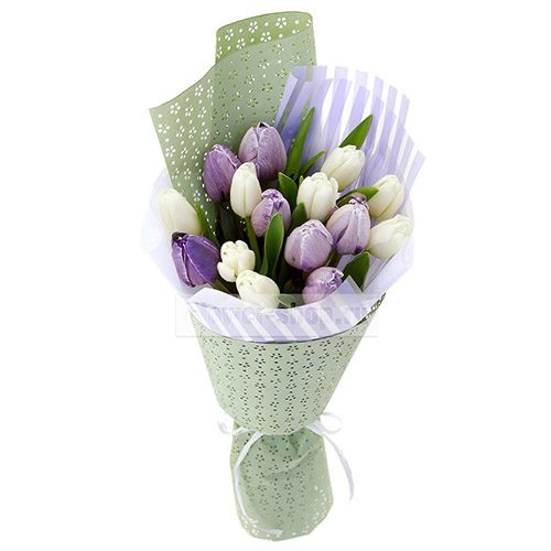 Фото товара 15 бело-фиолетовых тюльпанов в Кировограде