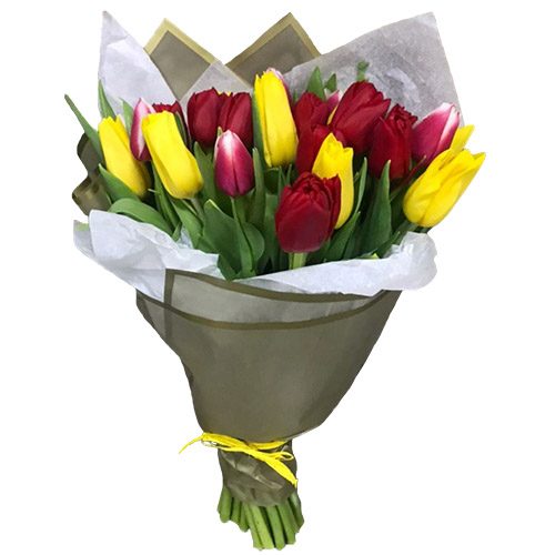 Фото товара 21 красно-жёлтый тюльпан в двойной упаковке в Кировограде