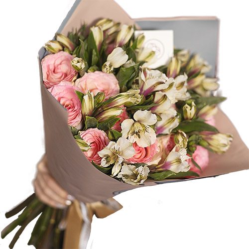 Фото товара Микс розовой розы и альстромерии в Кировограде