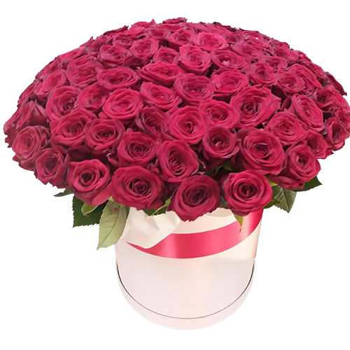 Фото товара 101 роза красная в шляпной коробке в Кировограде
