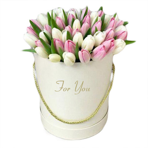 Фото товара 51 бело-розовый тюльпан в коробке в Кировограде