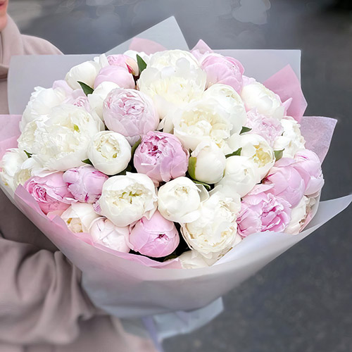 Фото товара 45 белых и розовых пионов в Кировограде