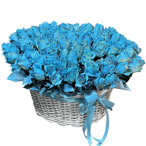 Фото товара 101 синяя роза в корзине в Кировограде