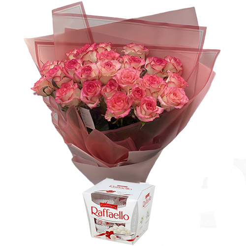 Фото товара 25 розовых роз с конфетами в Кировограде